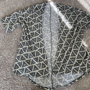 LuLaRoe Open Front Cardigan Size Small Cozy Fuzzy Black White Pattern Sweater